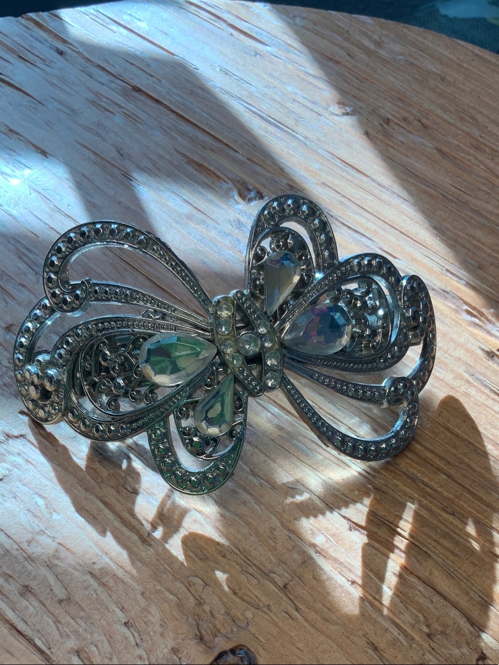 Barrette Hair Clip Bridal Vintage Bow Design Silver-Tone Sparkling Rhinestone